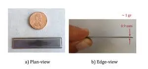 Figure 2. The ultra-thin and portless Ti-TGP (50 mm X 8 mm X 0.9 mm).